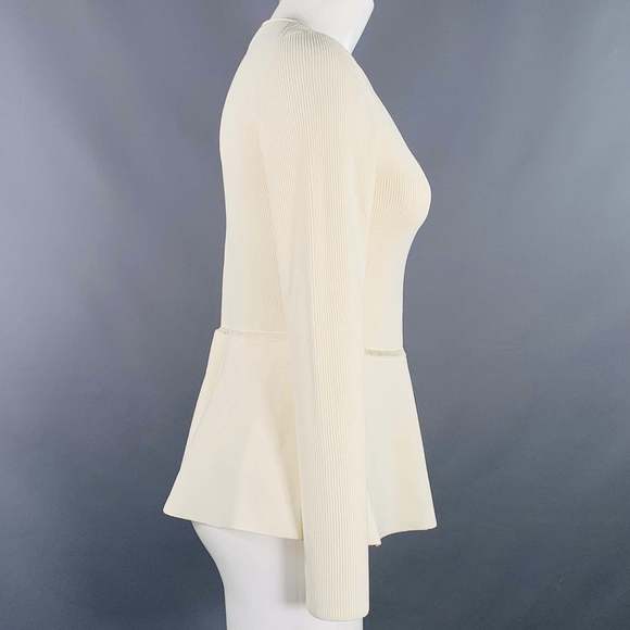 THEORY Peplum Compact Crepe Cream Viscose Blend Ribbed Casual Top - Picture 2 of 7